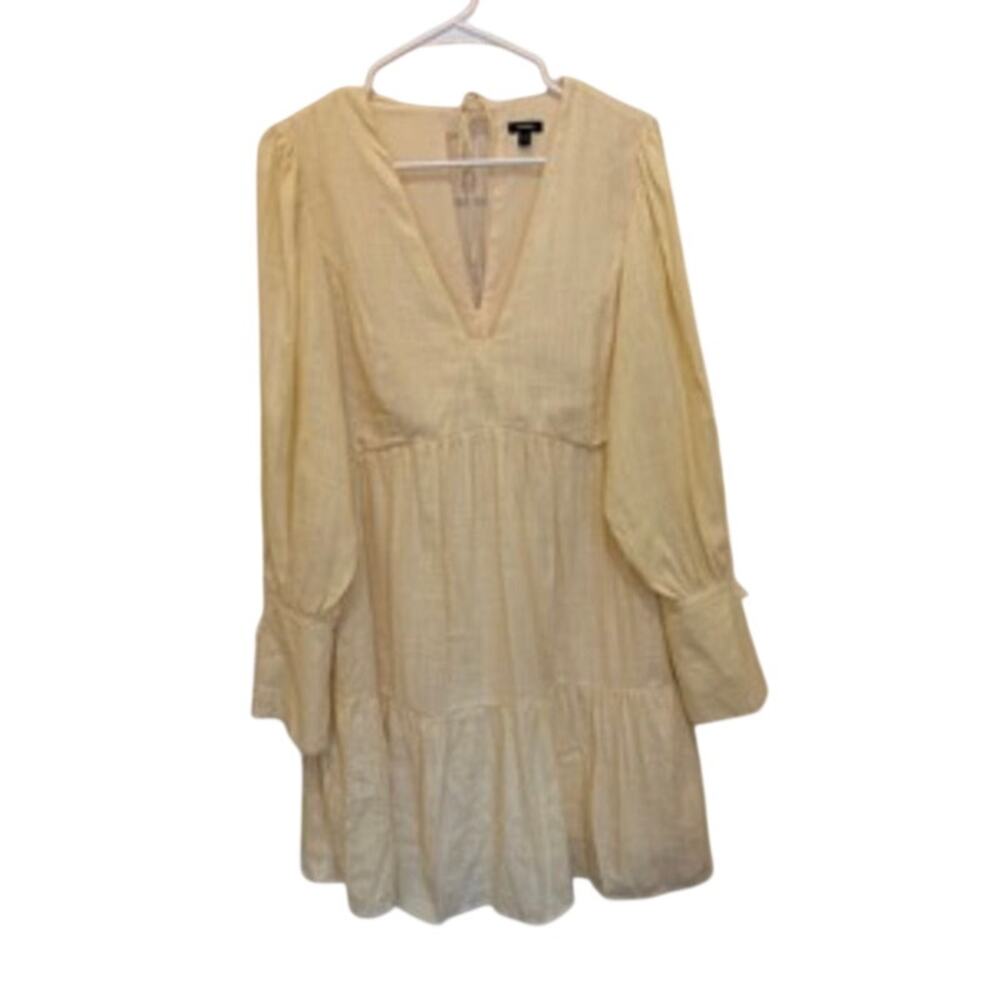EXPRESS Elegant Yellow V-Neck Linen Blend Dress - Medium